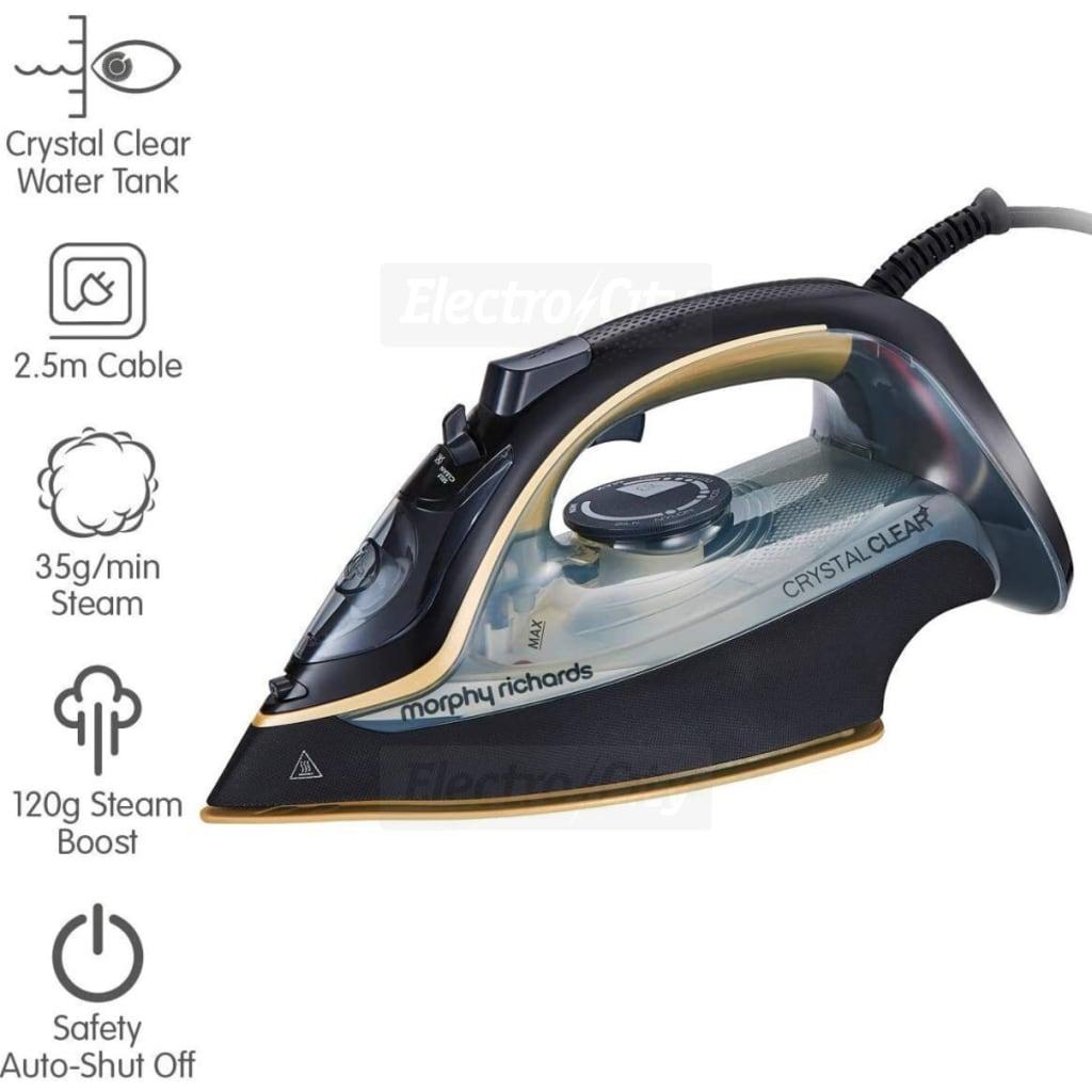 Morphy Richards Crystal Clear Steam Iron 2400W Gold | Features: Crystal Clear Water Tank, Precision Tip Ceramic Soleplate
