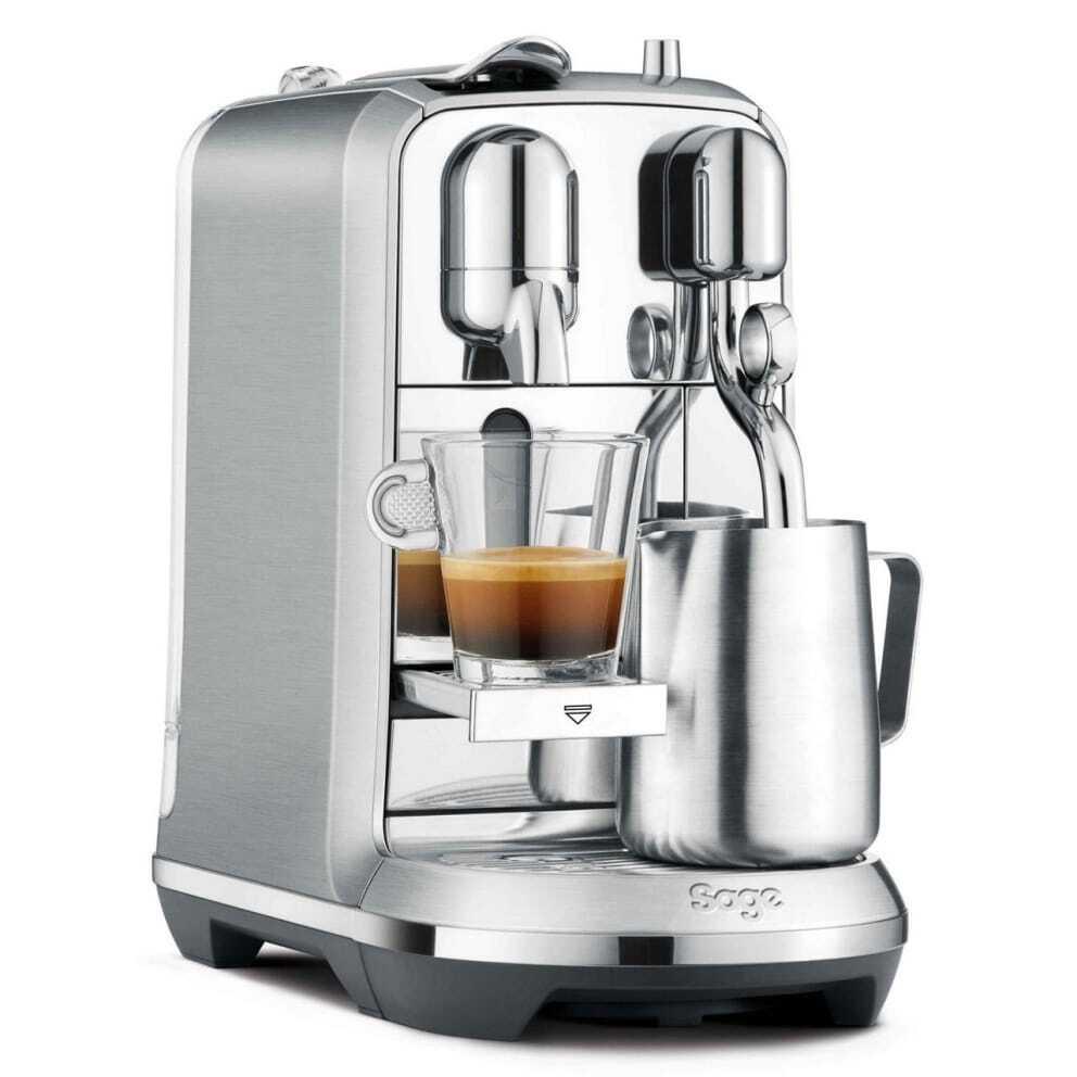 Sage Creatista Plus Nespresso Machine Stainless Steel Brushed Steel 8 Beverage Selections 3 Second Heat Up 11 Milk Temp 8 Froth Levels 19 Bar Pump Auto Shut-off 9 Min Espresso Milk Jug Steam Wand Digital Display