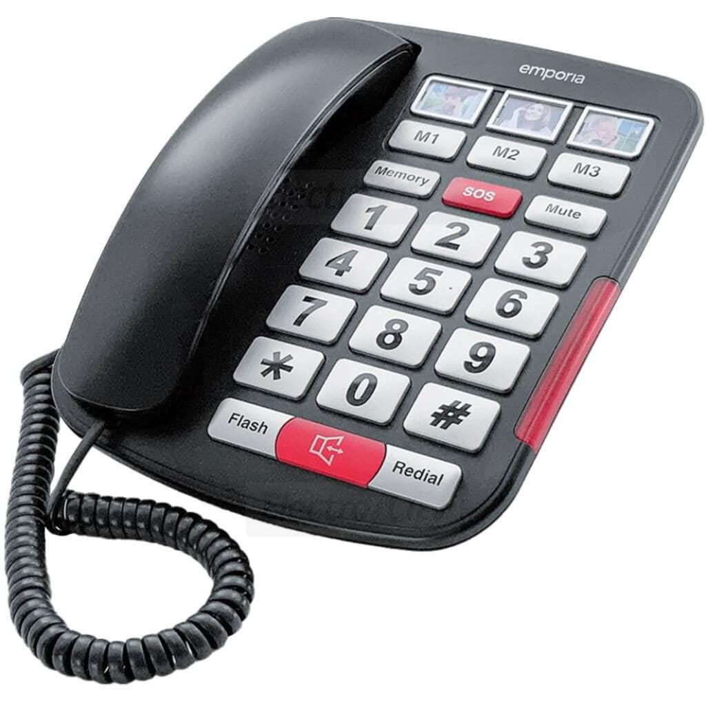 Emporia Big Button Amplified Corded Home Phone Black/Silver with SOS, Mute, Flash, Redial Buttons