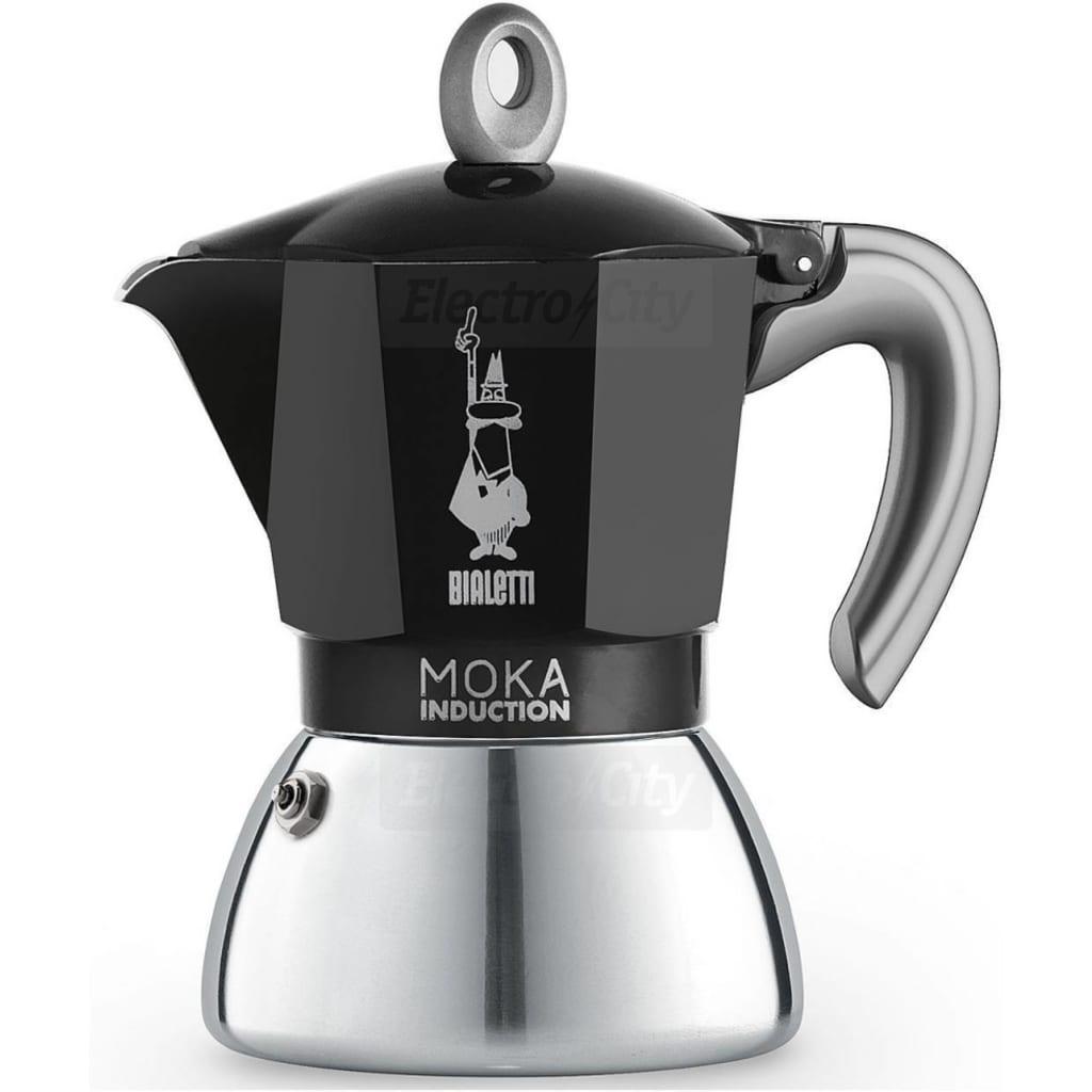 Bialetti Moka Induction 6 Cup Stovetop Coffee Maker | Black | Aluminium+Steel Body | Silicone Handle | Induction Compatible