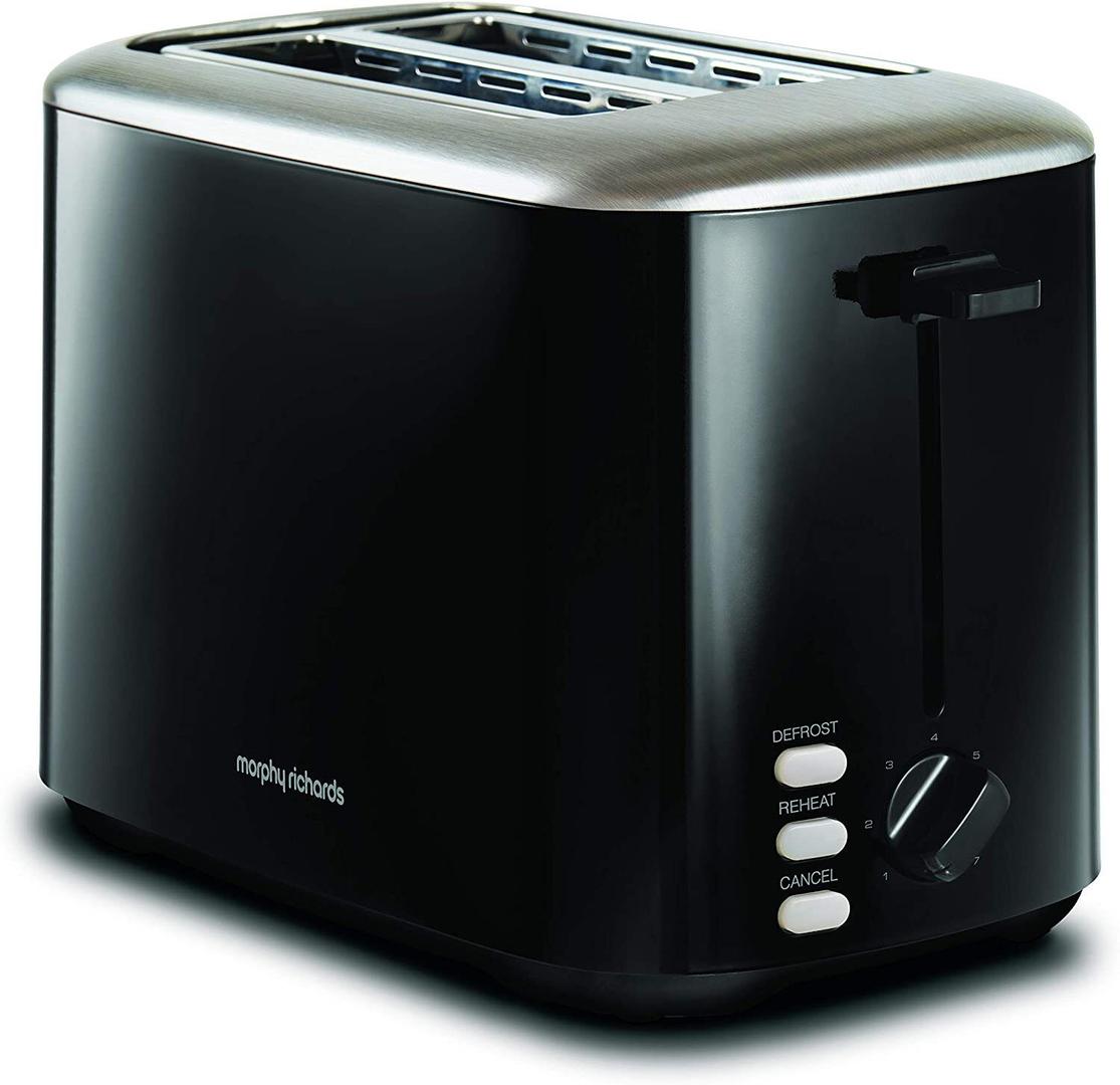 Morphy Richards 2 Slice Toaster - Black | Defrost, Reheat, Cancel, Variable Browning Control, Variable Width Slots, Removable Crumb Tray, Cord Storage