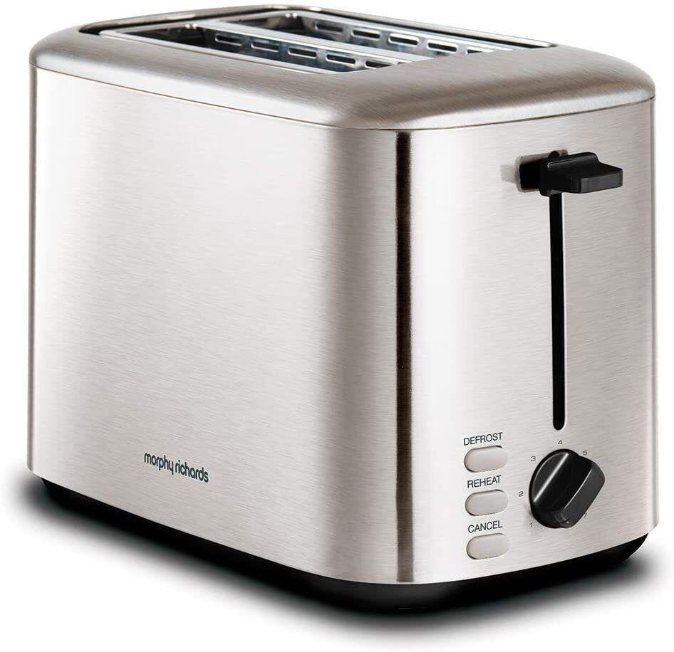 Morphy Richards Equip 2 Slice Toaster | Brushed Stainless Steel | Cancel, Reheat, Defrost, Variable Browning Control, Removable Crumb Tray, Variable Width Slots