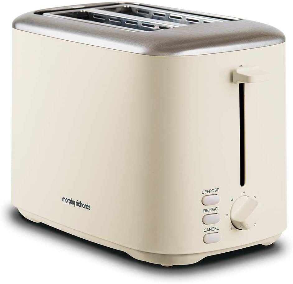 Morphy Richards 2 Slice Toaster Cream | Variable Browning, Width Slots, Reheat, Defrost, Cancel, Crumb Tray, Cord Storage