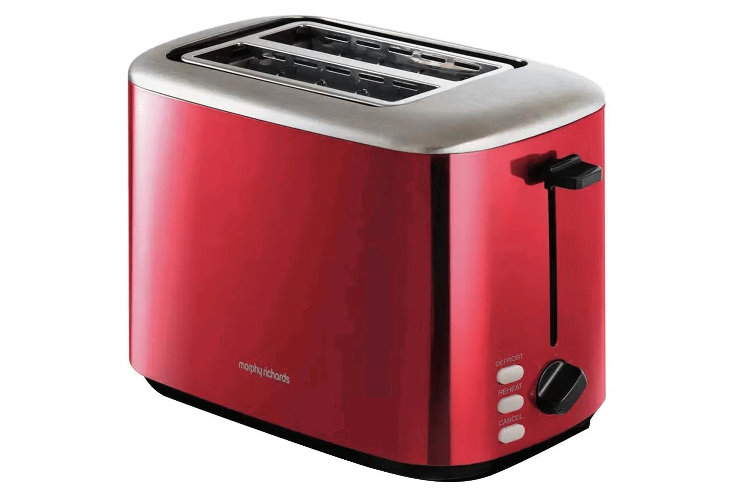 Morphy Richards Equip 2 Slice Toaster - Red | Cancel, Reheat, Defrost, Variable Browning, Width Slots, Crumb Tray, Cord Tidy