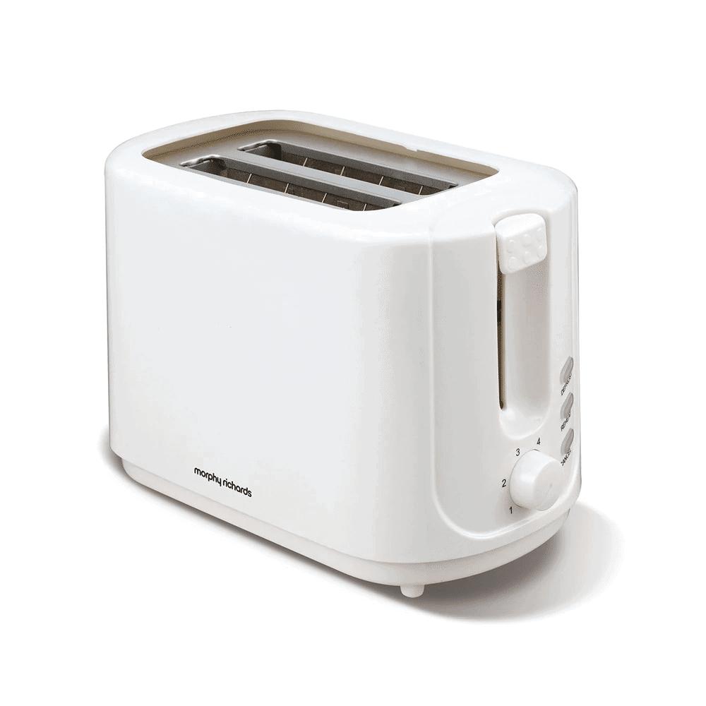 Morphy Richards 2 Slice Toaster White | Variable browning control, Cancel button, Hi lift eject, Removable crumb tray, Defrost setting, Cord storage