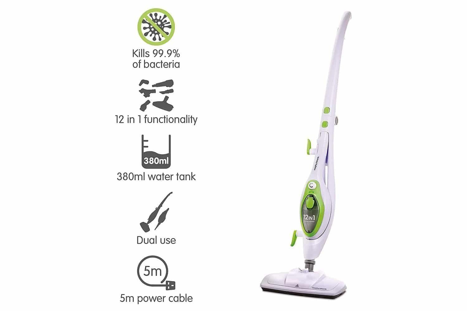 Morphy Richards 12-in-1 Steam Cleaner Green Handheld Upright 1600W 30 Seconds Heat Up 5 Metre Cord