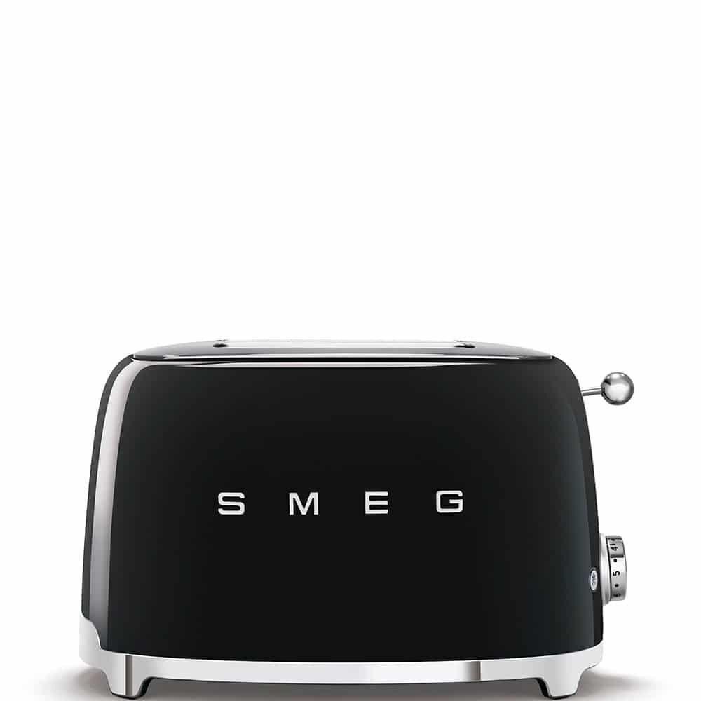 Smeg Retro Style 2 Slice Black Toaster - Reheat, Defrost, Bagel Functions