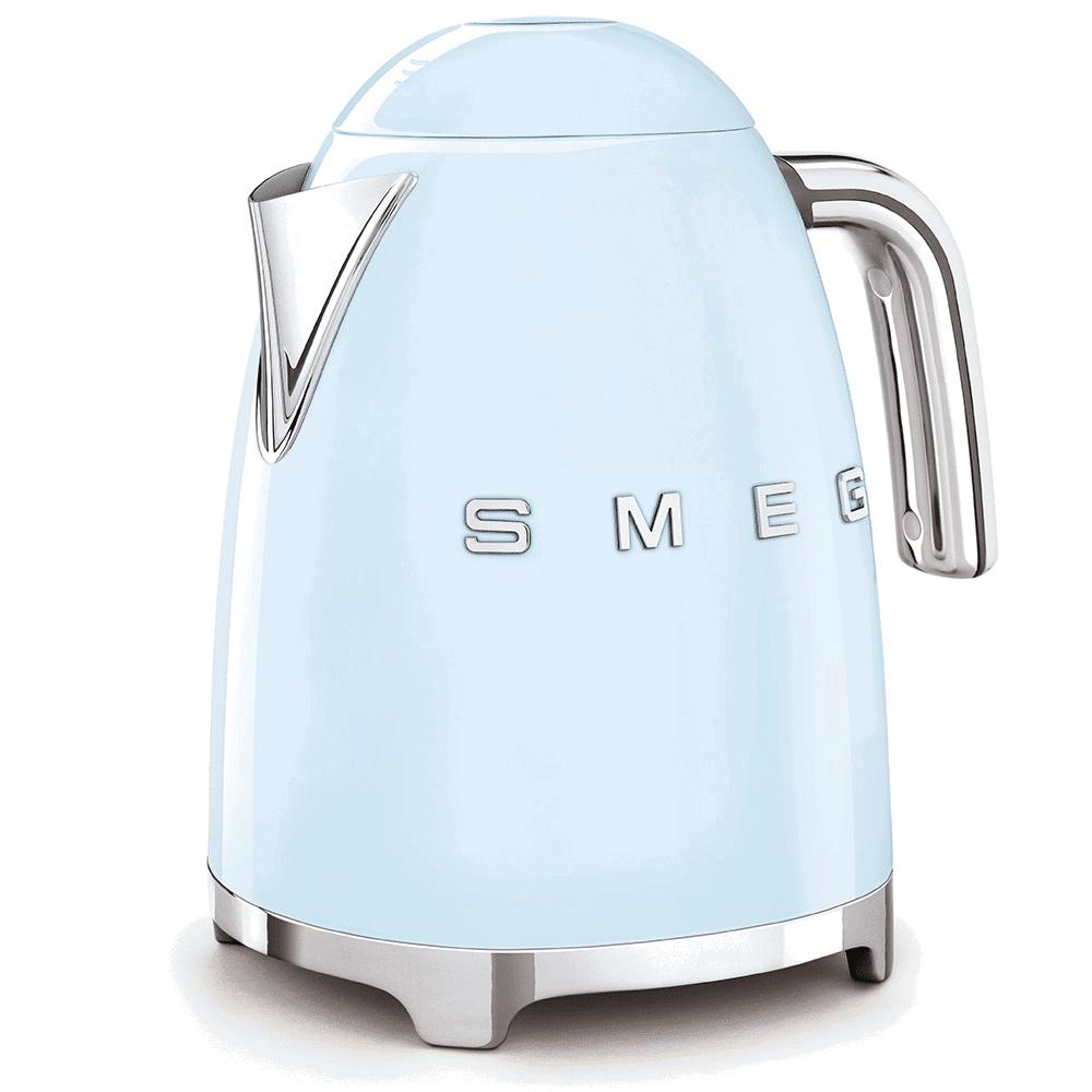 Smeg 50's Retro Style Pastel Blue Kettle 1.7L | 360° swivel base, Auto shut-off, Removable filter, Concealed heating element, Anti-slip feet, Soft opening lid, Stainless steel