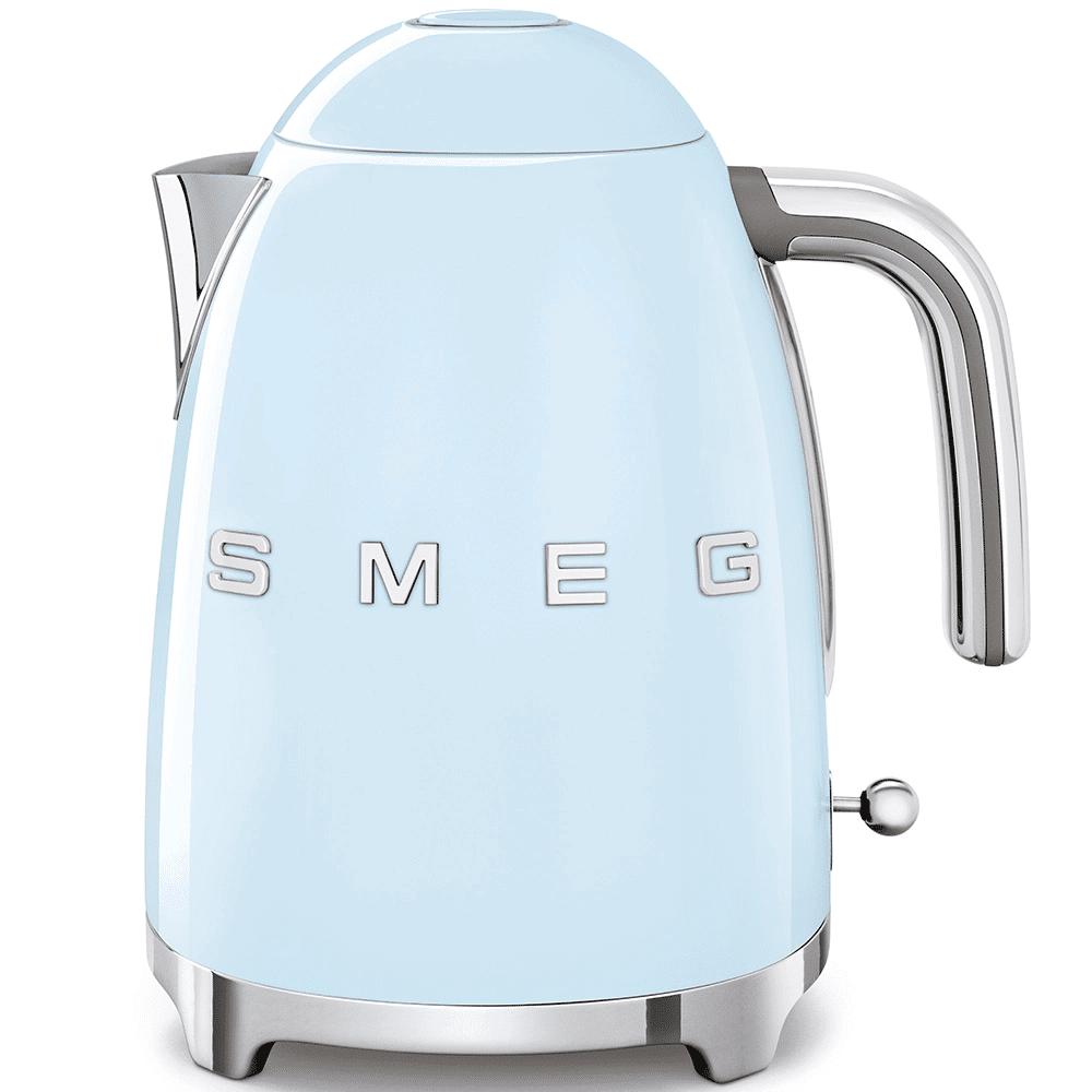 Smeg 50's Retro Style Pastel Blue Kettle 1.7L | 360° swivel base, Auto shut-off, Removable filter, Concealed heating element, Anti-slip feet, Soft opening lid, Stainless steel