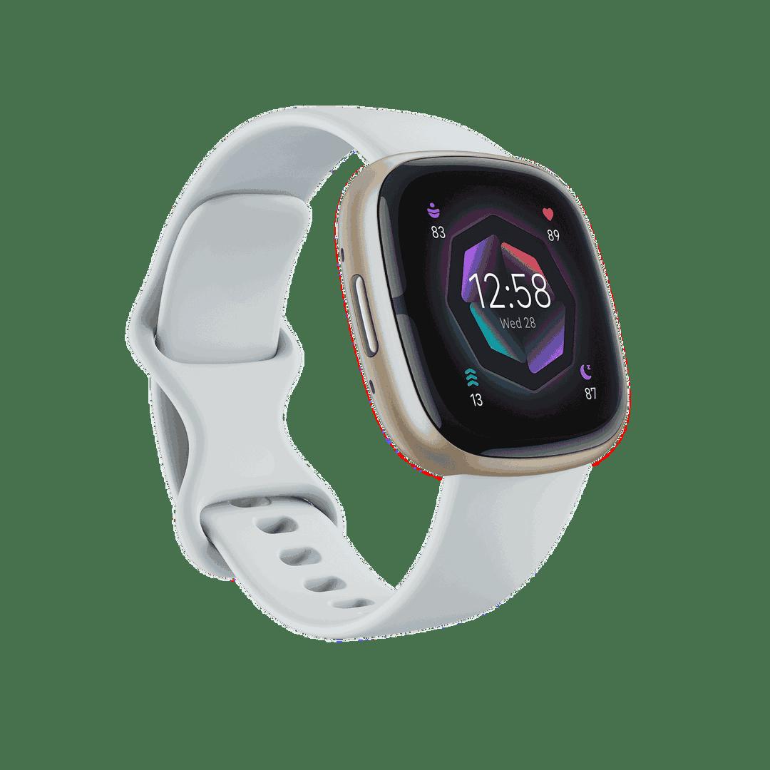 Fitbit Sense 2 Smartwatch | Blue Mist & Soft Gold | Heart Rate, GPS, Sleep | White Band, Gold Bezel, Digital Display