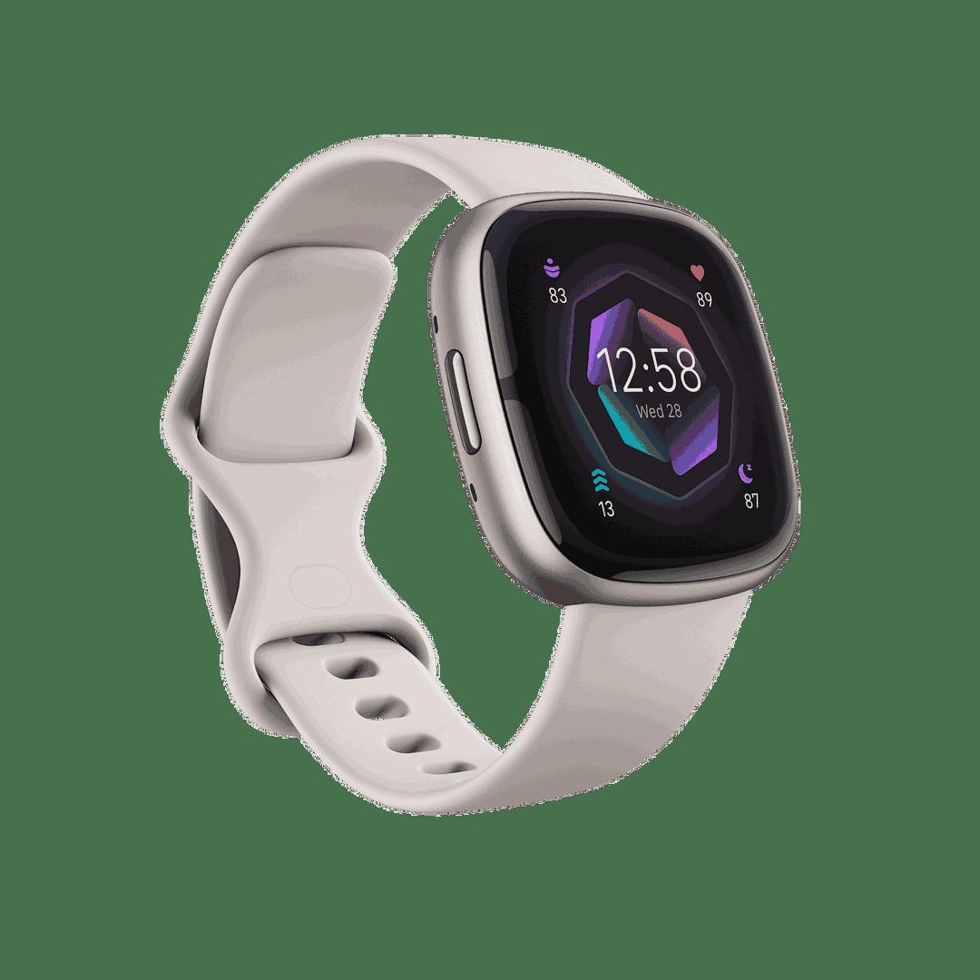 Fitbit Sense 2 Smartwatch Lunar White & Platinum, Sleep Profile, GPS, ECG, Health Metrics, Premium