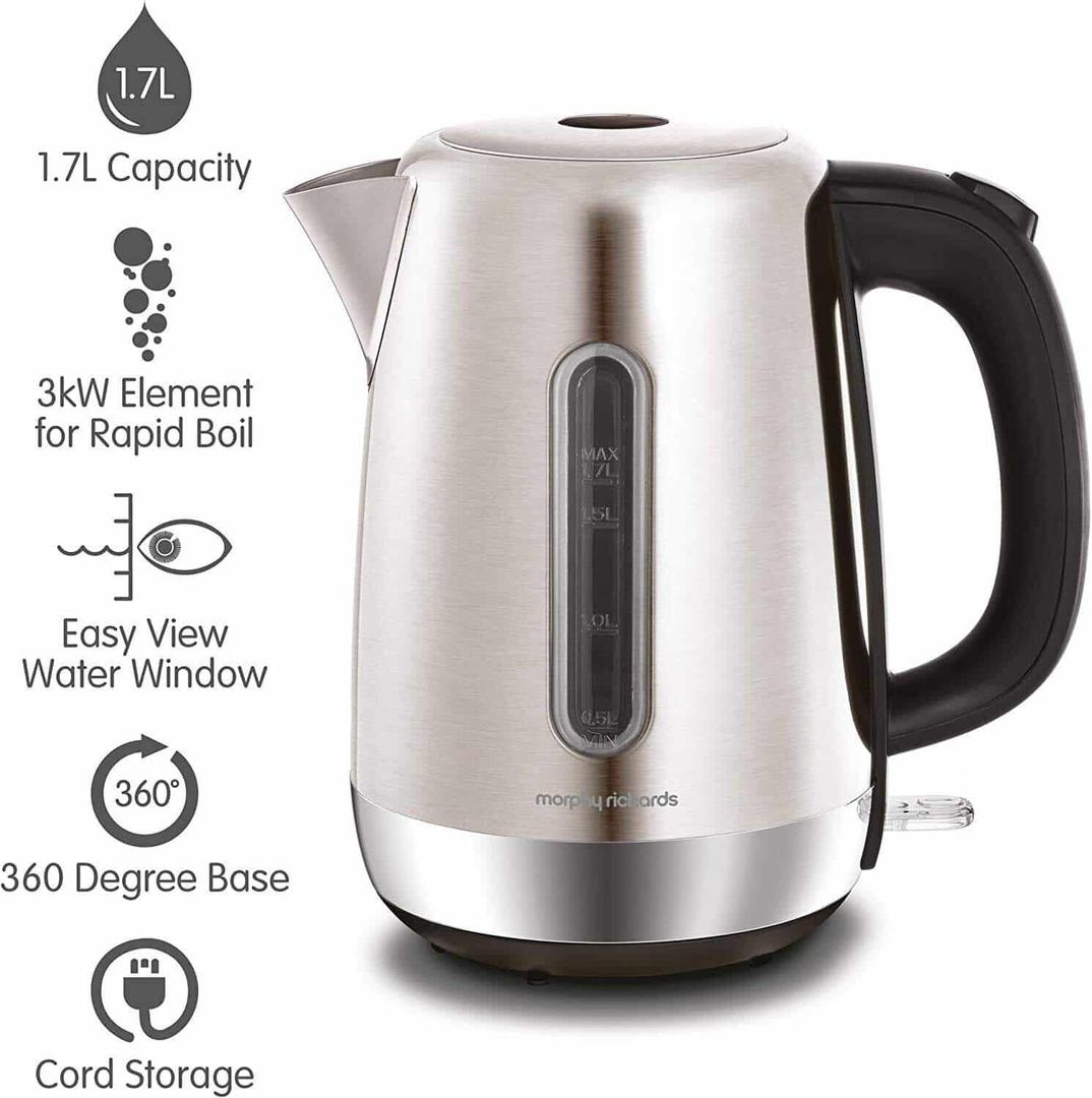 Morphy Richards Equip Kettle Brushed Steel 1.7L Stainless Steel Water Level Indicator