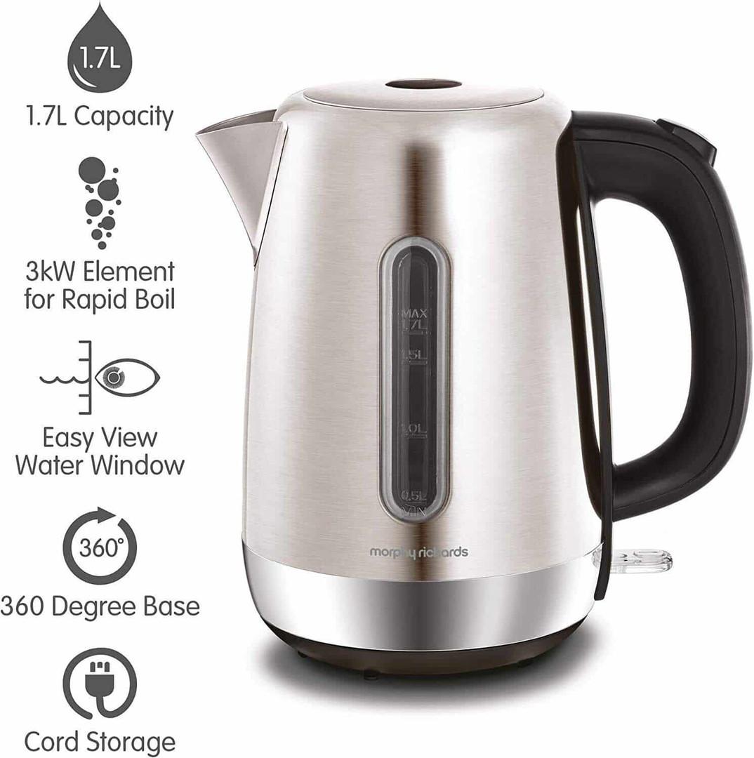 Morphy Richards Equip Kettle Brushed Steel 1.7L Stainless Steel Water Level Indicator