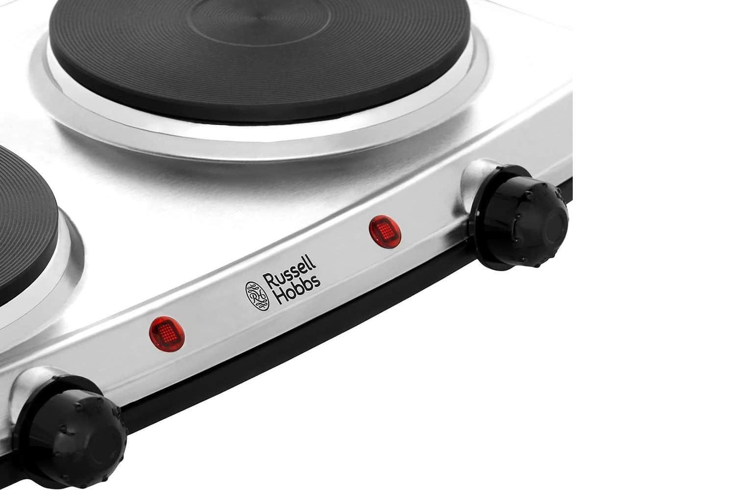 Russell Hobbs 2 Plate Mini Hob | Stainless Steel | 1500W | Black Plates