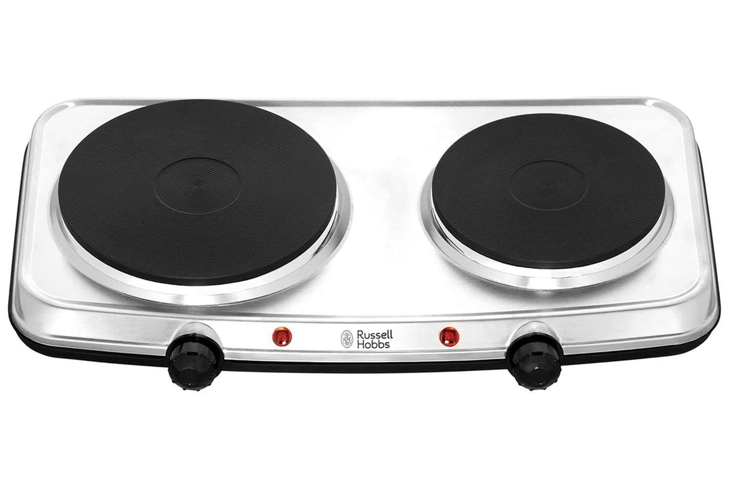 Russell Hobbs 2 Plate Mini Hob | Stainless Steel | 1500W | Black Plates