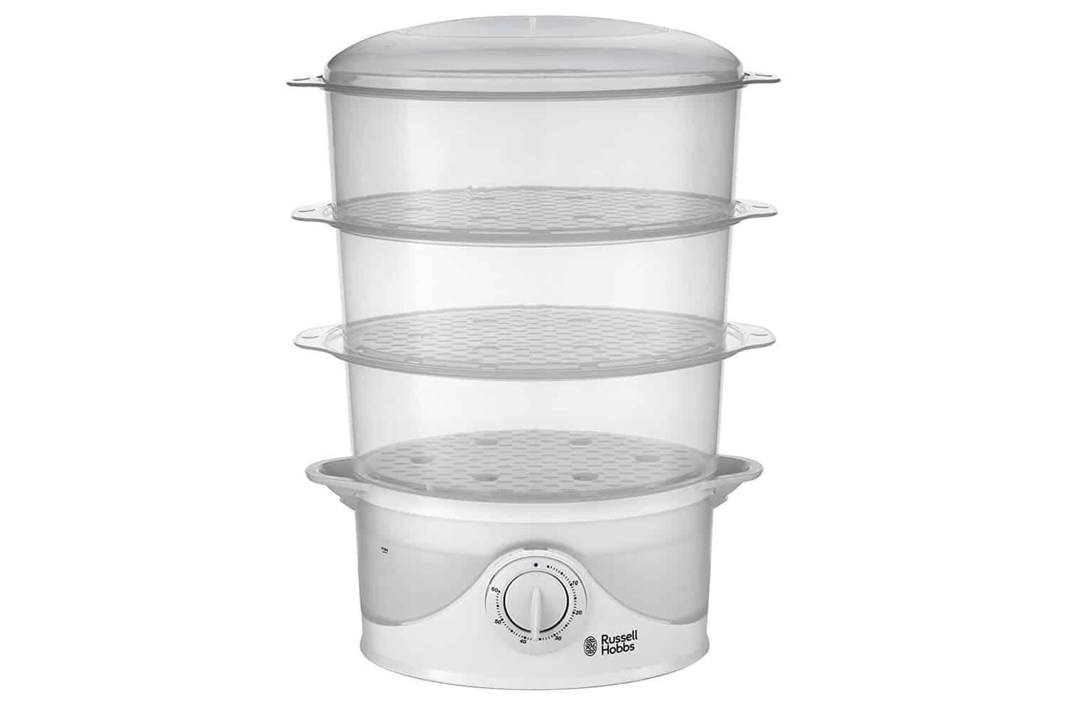 Russell Hobbs 3 Tier Food Steamer 9 Litre Capacity 800W White Transparent