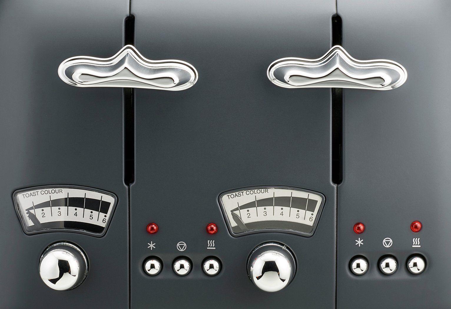 De'Longhi Argento Silva 4 Slice Toaster | Grey | Image Features: Grey, 4 Slots, Toast Colour Dial