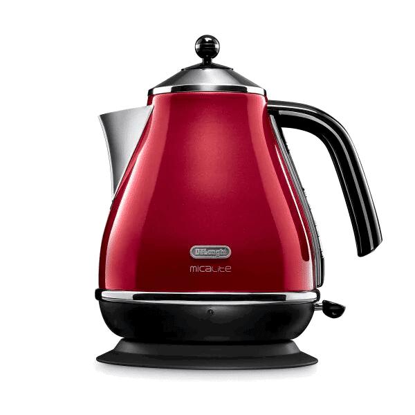 De'Longhi Red Kettle 1.7L Micalite 360° Swivel Base Removable Filter