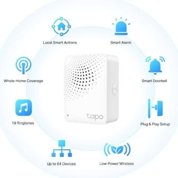 TP-Link Smart IoT Hub with Chime | Smart Alarm, Doorbell, Whole Home Coverage, Low-Power Wireless, Tapo Ecology, Wi-Fi, Up to 64 Devices