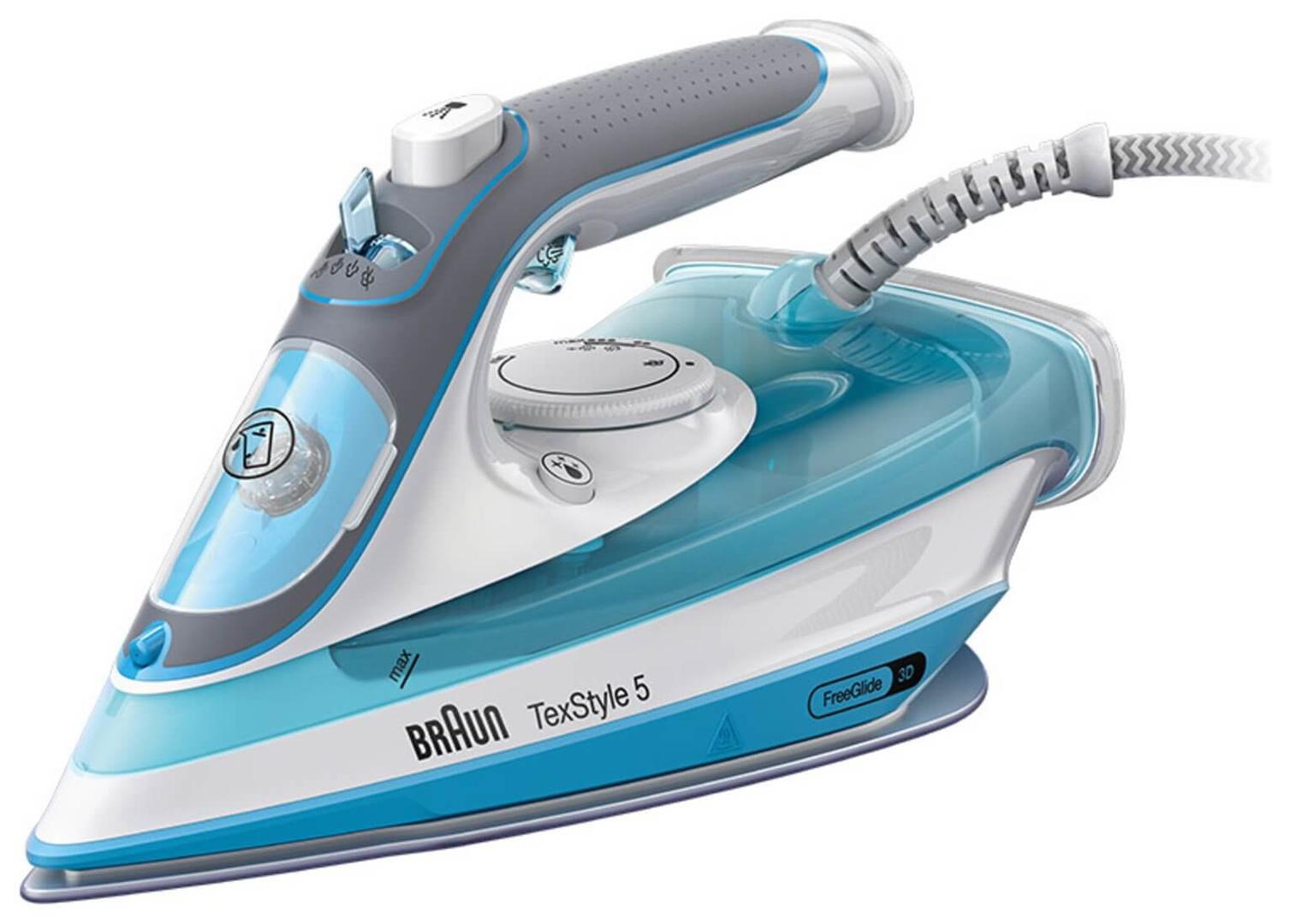 Braun TexStyle 5 Steam Iron Blue 2600W FreeGlide 3D SuperCeramic Soleplate Precision Tip Anti-drip Self Clean