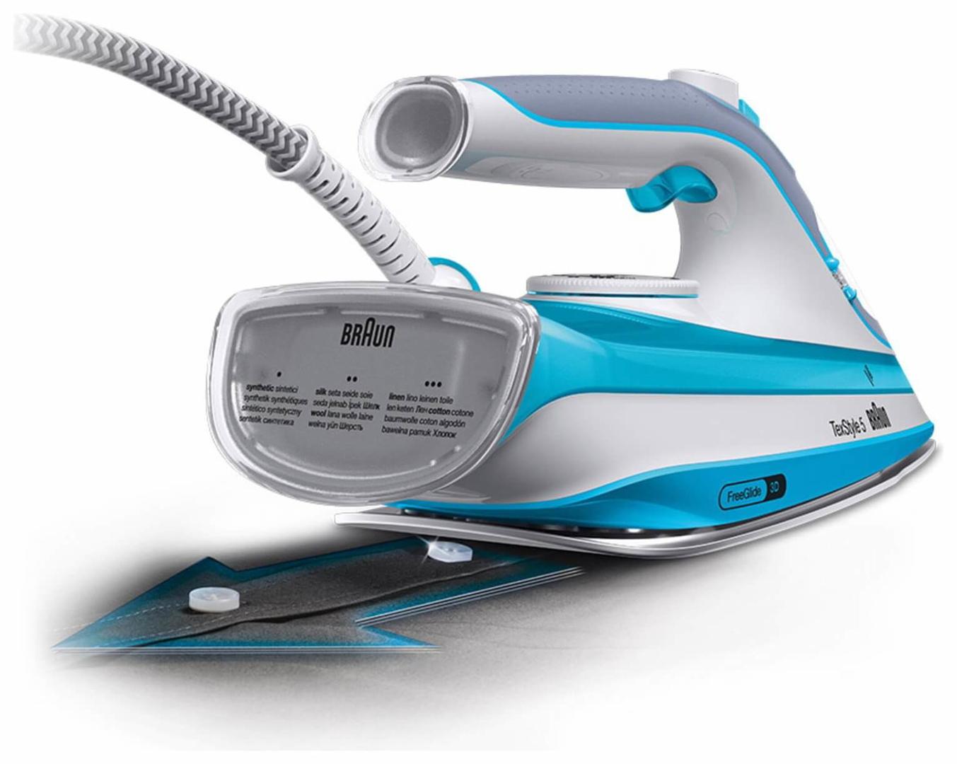 Braun TexStyle 5 Steam Iron Blue 2600W FreeGlide 3D SuperCeramic Soleplate Precision Tip Anti-drip Self Clean