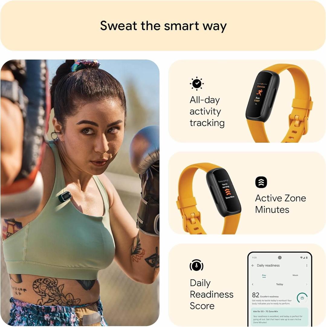 Fitbit Inspire 3 Fitness Tracker - Morning Glow, Black, Digital Display, Orange Band