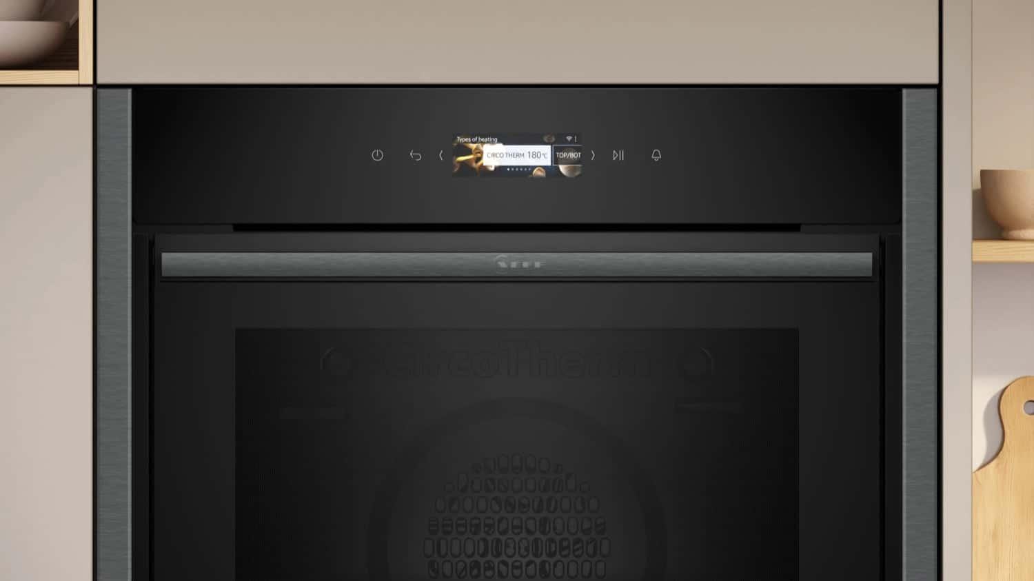 Neff N70 Electric Oven Graphite Slide & Hide Pyrolytic Cleaning Home Connect Touchscreen 71 litres