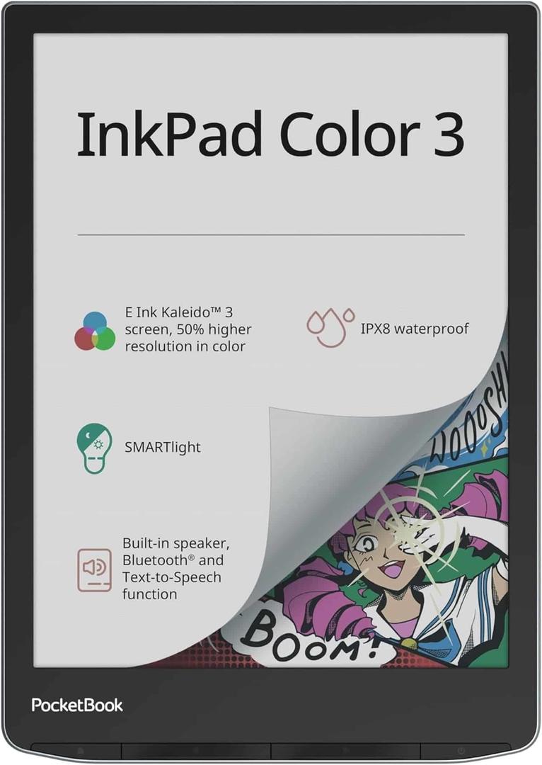 Pocketbook Inkpad Color 3 eReader - E Ink Kaleido 3 Screen, SMARTlight, Bluetooth, Text-to-Speech, Waterproof