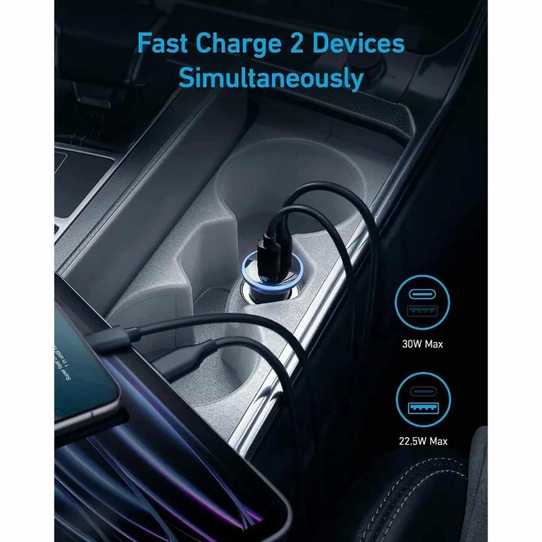 Anker Car Charger | Black | USB Ports | Blue LED | Anker Logo