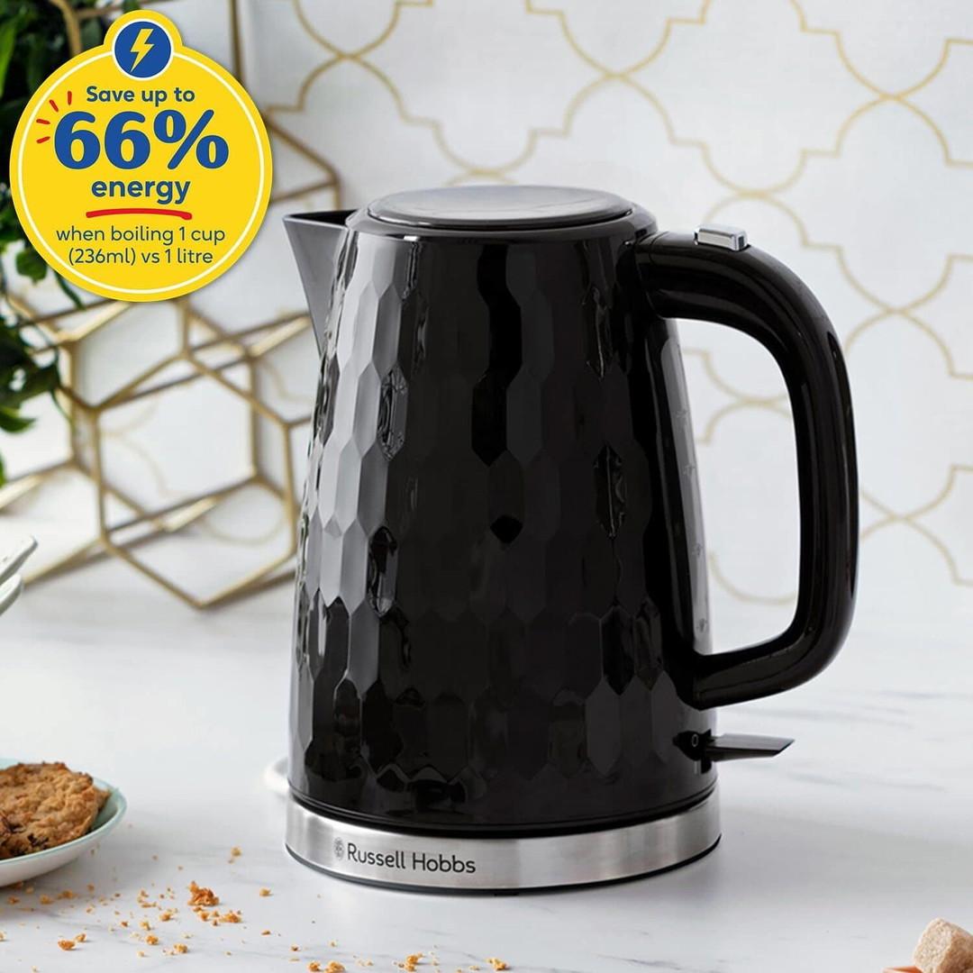 Russell Hobbs Honeycomb 1.7L 3000W Black Electric Kettle with Rapid Boil & Perfect Pour Spout