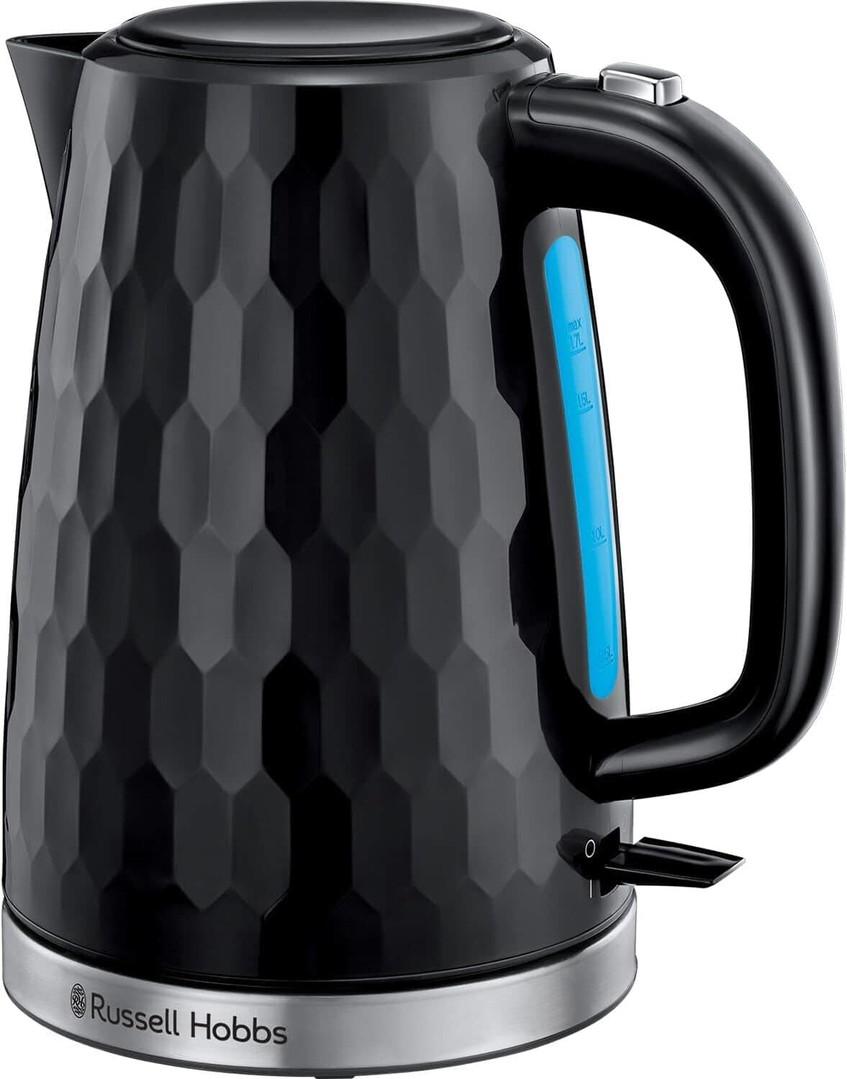 Russell Hobbs Honeycomb 1.7L 3000W Black Electric Kettle with Rapid Boil & Perfect Pour Spout
