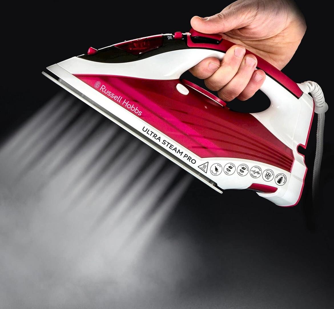 Russell Hobbs Ultra Steam Pro Steam Iron 2600W | Red, Ceramic Soleplate, Anti-Calc, Anti-Drip