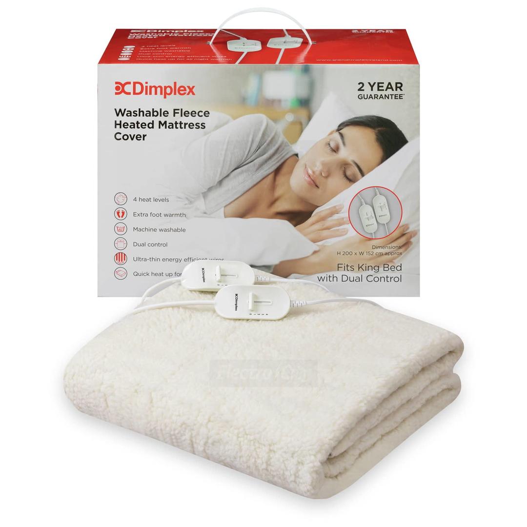 Dimplex Fleece King Size Heated Mattress Cover with Dual Control, 4 Heat Settings, Machine Washable
