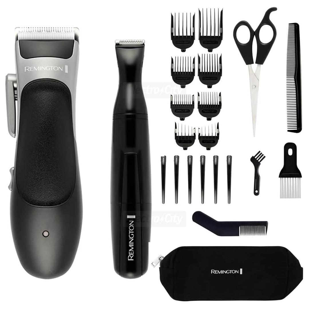 Remington Hair Clipper Set | 25-Piece Kit, Self-Sharpening Blades, Scissors, Combs, Trimmer, Taper Lever, Up to 40 mins Usage Time, 3 Year Guarantee