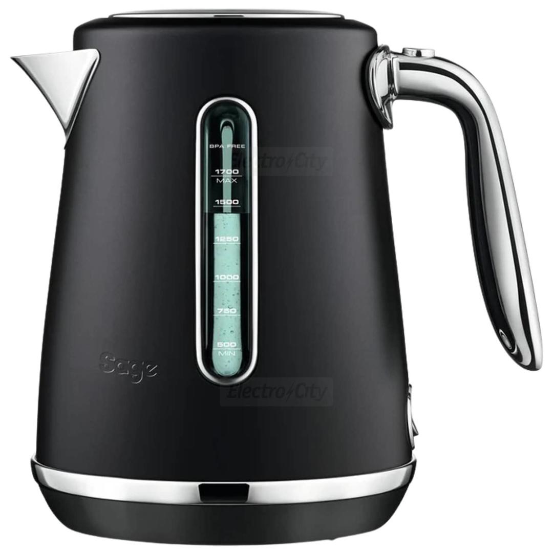 Sage Soft Top Luxe Kettle Black Truffle 1.7L Brushed Stainless Steel Cordless BPA Free with Water Level Indicator, Handle, Spout