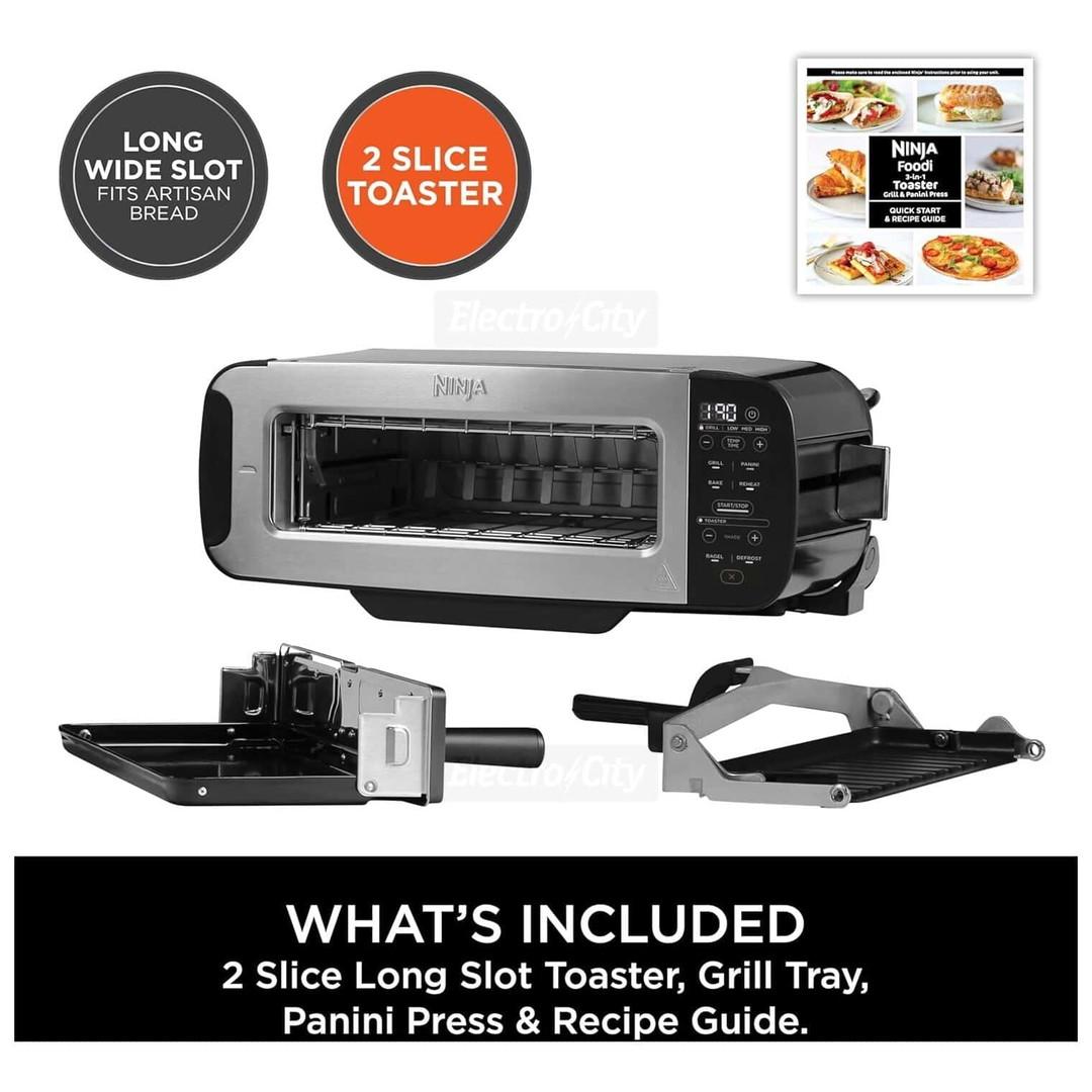 Ninja Foodi 3-in-1 Toaster, Grill & Panini Press | Black | Bake, Reheat, Defrost, Bagel