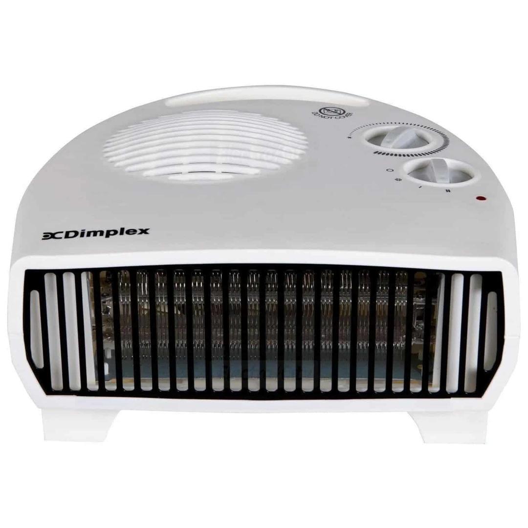 Dimplex 3kW Flat Fan Heater White | 2 heat settings, frost protection, thermostatically controlled, cool air blow feature, freestanding | Image Features: White, Black Grill, Dimplex Logo, Power Indicator