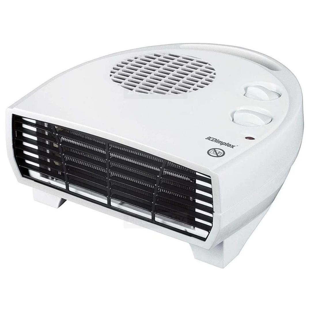 Dimplex 3kW Flat Fan Heater White | 2 heat settings, frost protection, thermostatically controlled, cool air blow feature, freestanding | Image Features: White, Black Grill, Dimplex Logo, Power Indicator