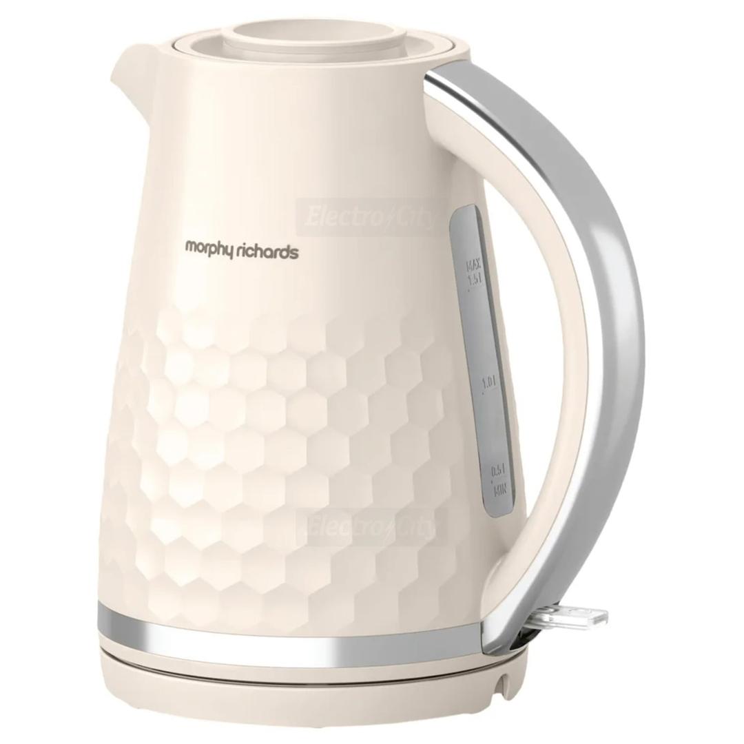 Morphy Richards Hive Cream 1.5L Electric Kettle | 3000W | Easy Fill, Water Window, Limescale Filter, 360 Base, Cord Tidy, Hexagonal Pattern, Silver Handle