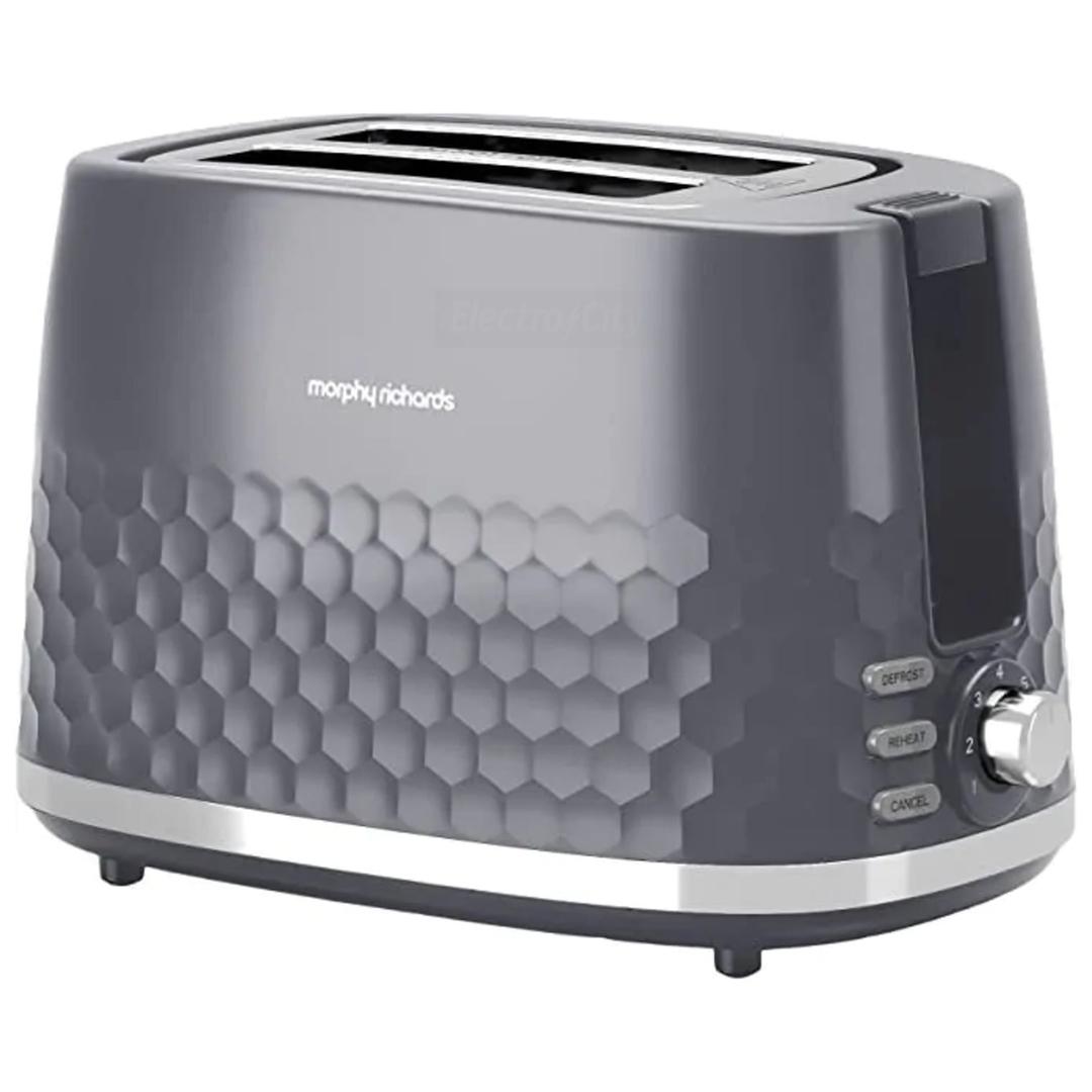 Morphy Richards Hive Toaster Grey | 2 Slice | Defrost & Reheat Setting | Variable Browning Control