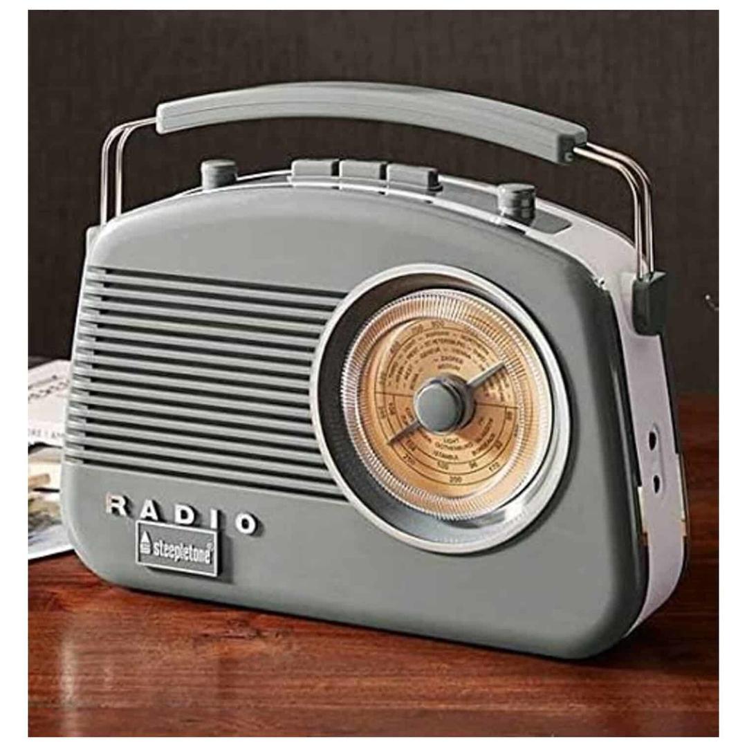 Steepletone Retro Radio Grey Bluetooth FM Handle Dial