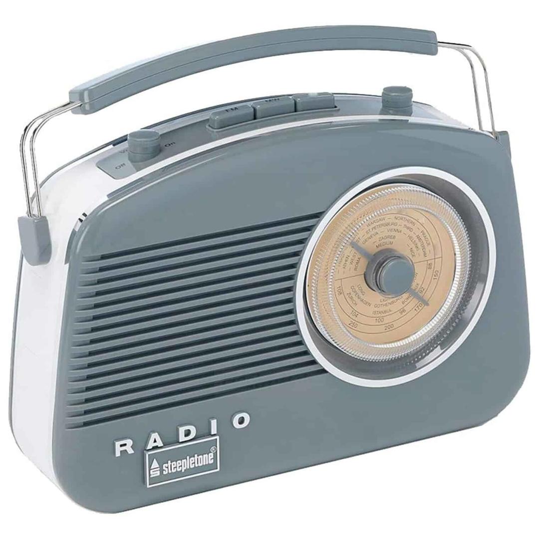 Steepletone Retro Radio Grey Bluetooth FM Handle Dial