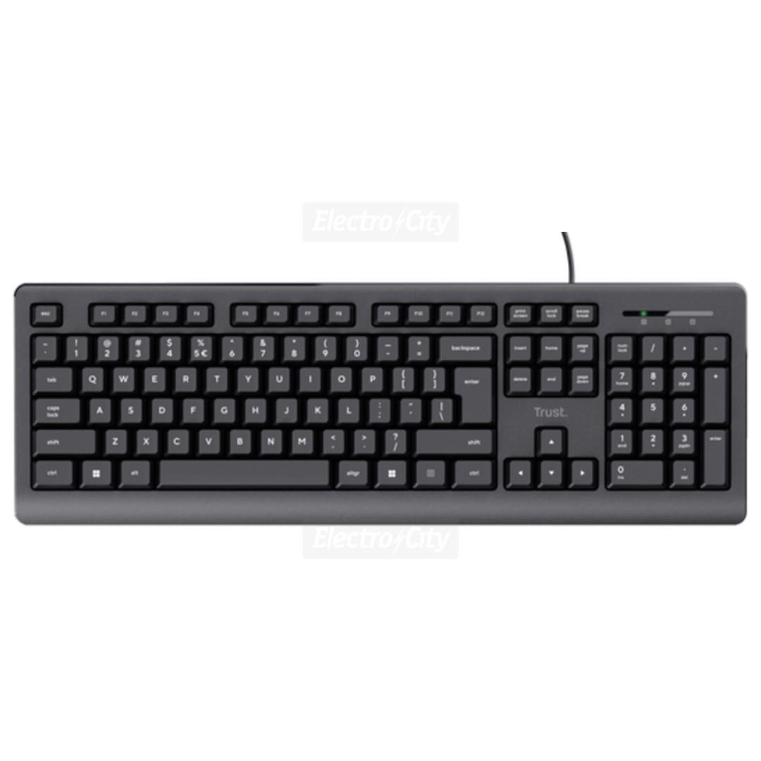 Trust Primo Full Size Wired Keyboard - Black, Spill Resistant, Silent, 1.8 Meter Cable