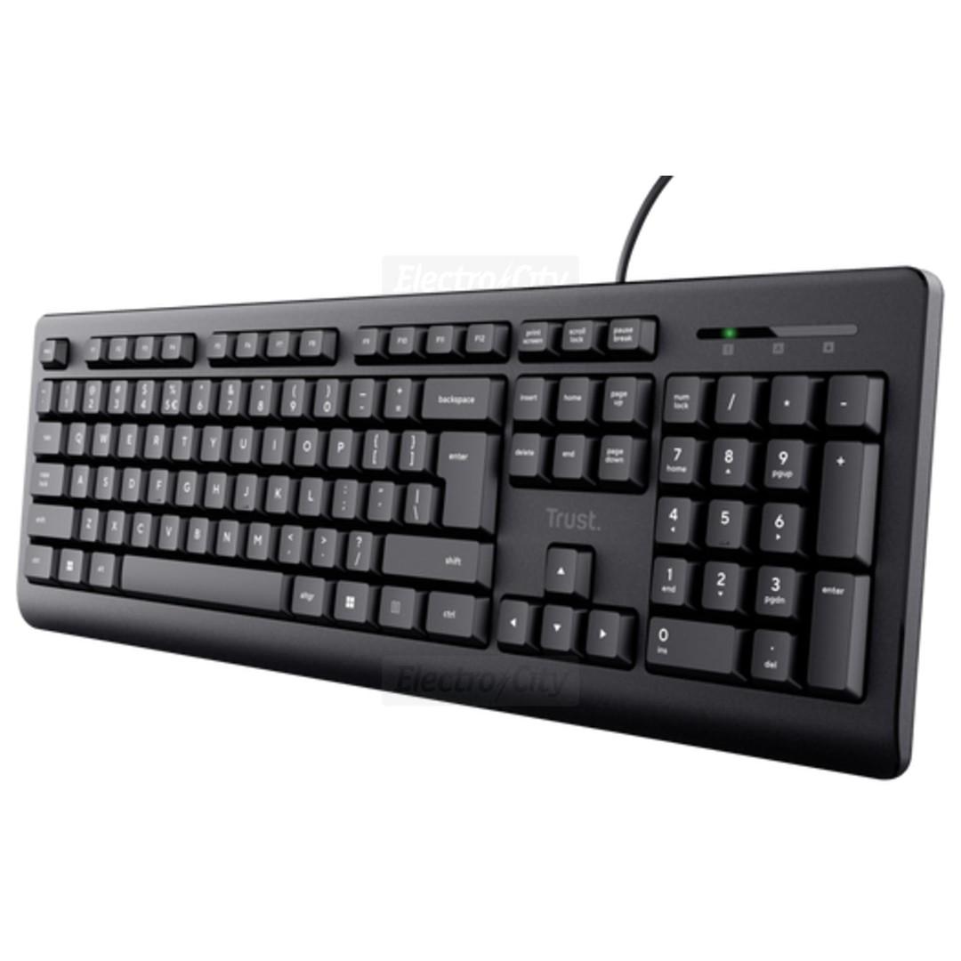 Trust Primo Full Size Wired Keyboard - Black, Spill Resistant, Silent, 1.8 Meter Cable