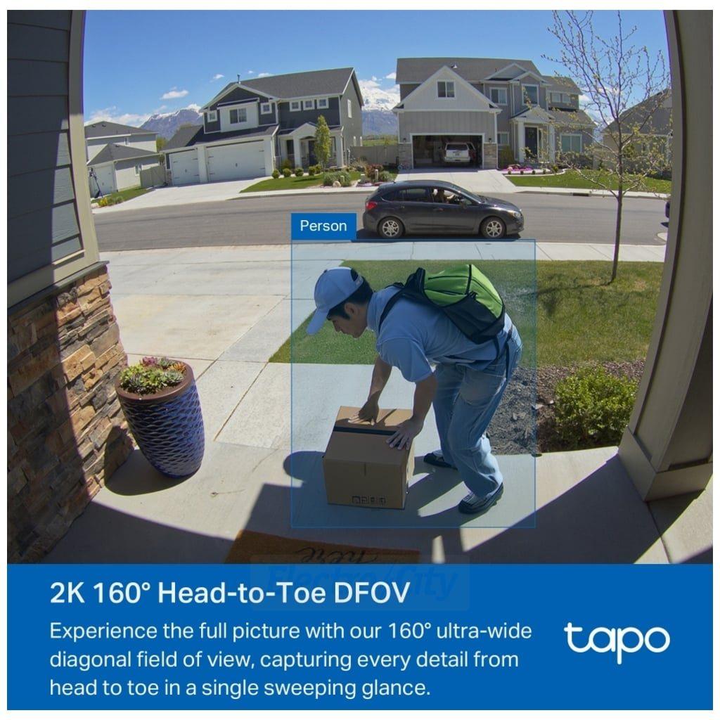 Tapo Smart 2K Video Doorbell Camera, 160° FOV, Night Vision, Battery Powered, Local & Cloud Storage