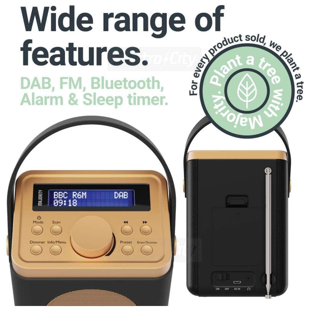 Majority Little Shelford Portable DAB+ FM Radio Bluetooth Black with Carry Handle