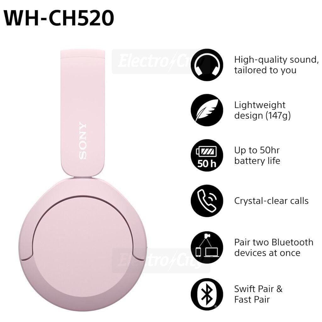 Sony Wireless On-Ear Headphones Pink Bluetooth Microphone Up to 50 hours Battery Life