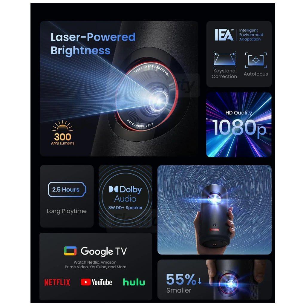 Anker Nebula Capsule 3 Laser Projector Black 1080p Portable with Lens, Nebula