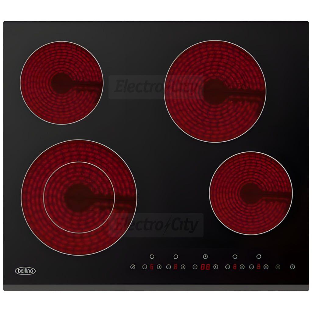 Belling 60cm 4 Zone Electric Ceramic Hob Black Touch Control Bevelled Edge with Child Lock Hot Hob Indicator