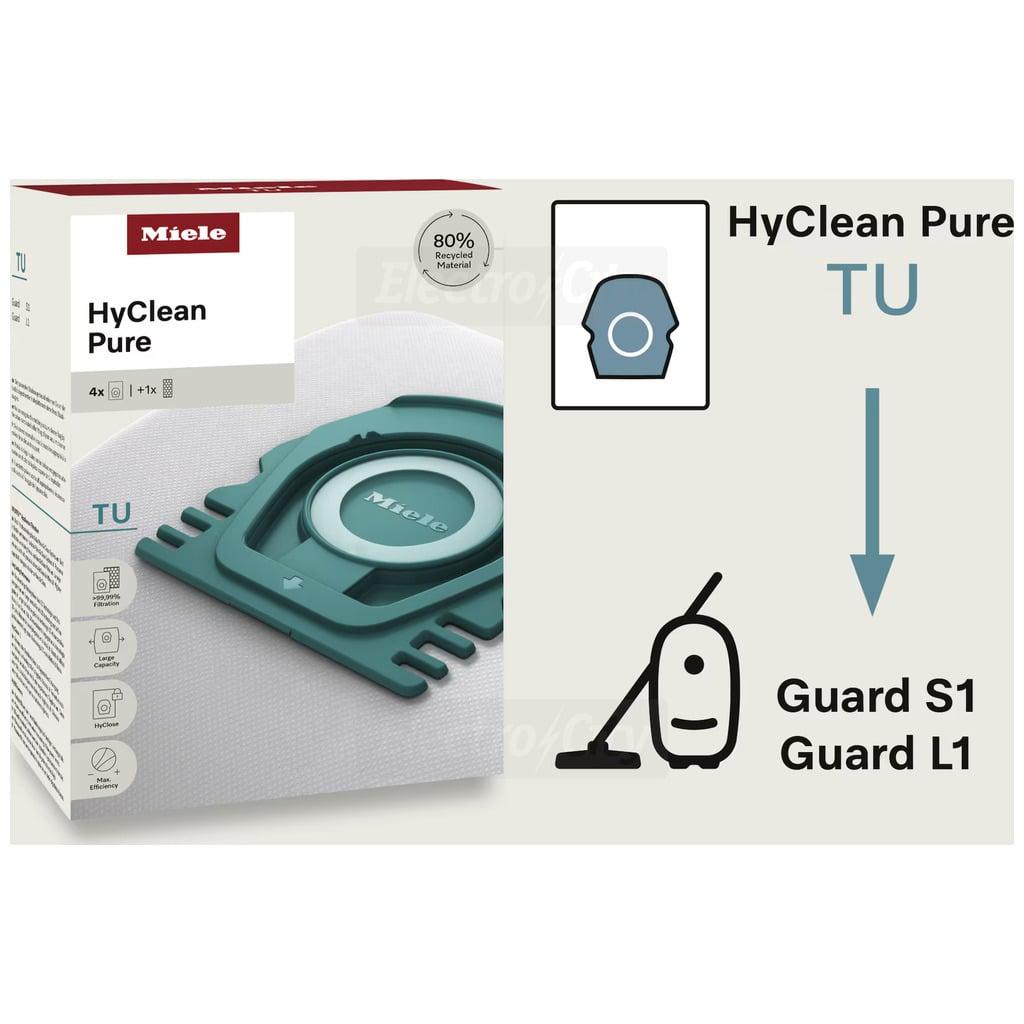 Miele HyClean Pure TU Vacuum Cleaner Bags for Guard S1 & L1 | 4 Pack | 80% Recycled Material | Filtration